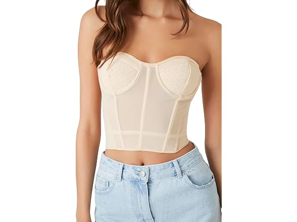 Forever 21 (M) Mesh Bustier Crop Winter Wheat Top