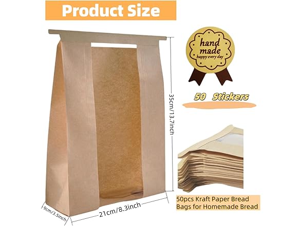 Bread Bags w/Window 50pc 13.7x8.3in