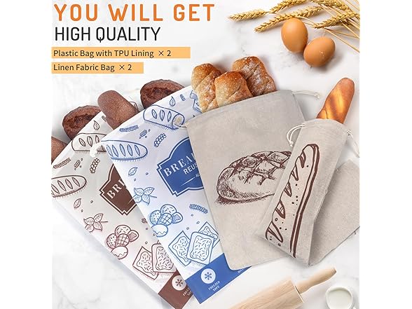 TISEMENT 4-Pack Bread Bags for Homemade Bread