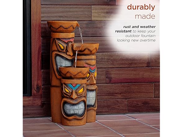Alpine Corporation 29" H Outdoor 3-Tiered Tiki Head Bowl Waterfall