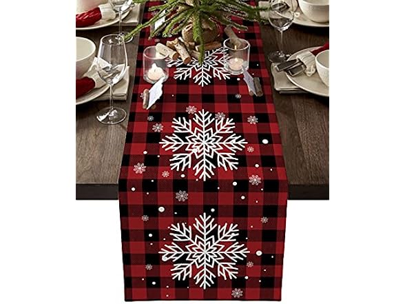 PIEPLE Christmas Table Runner-Red Black Buffalo Plaid Check