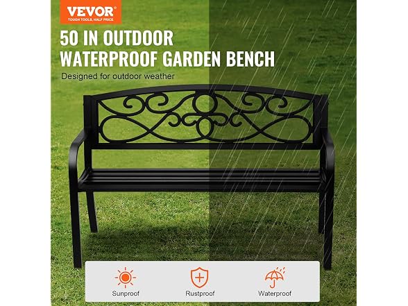 Outdoor Bench, 50 inches Metal Garden Bench for
