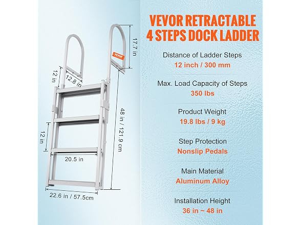 VEVOR Dock Ladder, Retractable 4 Steps