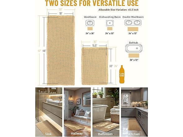 Furicher Large Waffle Bath Mat Set