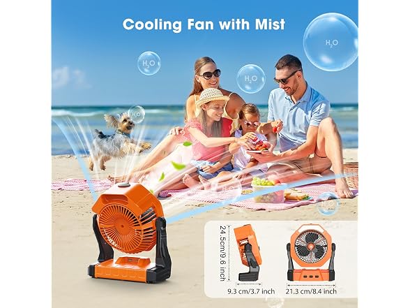 AUSIC Portable Misting Camping Fan, 8"