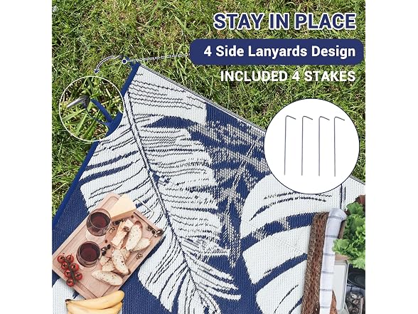GarveeLife Outdoor Straw Rug 8x10 Blue