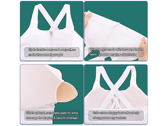 Cordaw Women (L) Zipper Front Sports Bra High Top