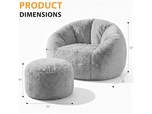 Shell-Shaped Bean Bag Couch w/Ottoman