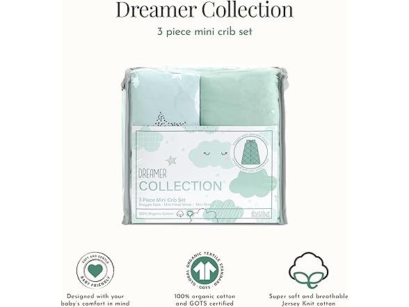 Evolur Dreamer 3 Piece Mini Crib Bedding Set