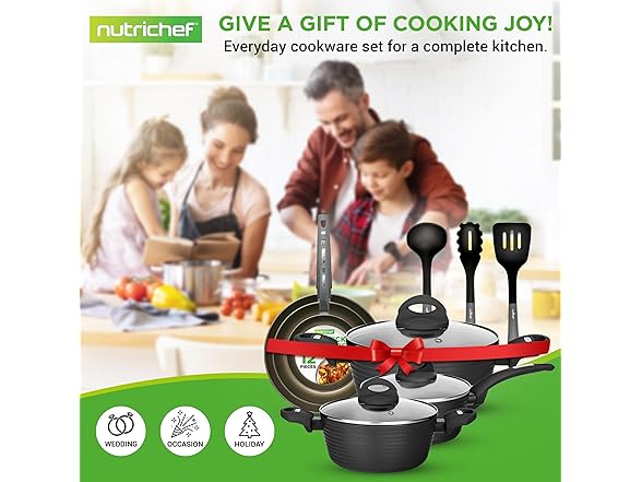 NutriChef Metallic Ridge Line Nonstick Cooking Set
