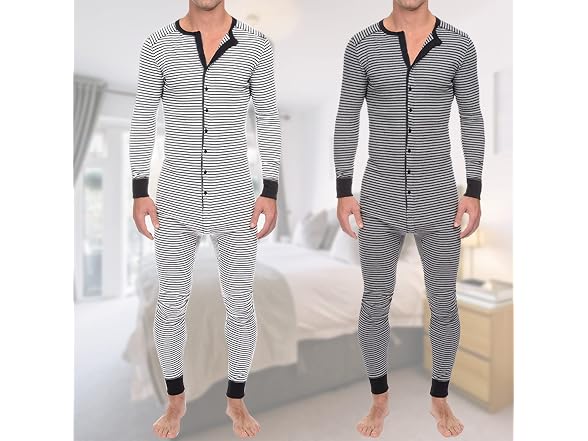 Aieoe Men (M) One Piece Pajamas Stretch Sleepwear