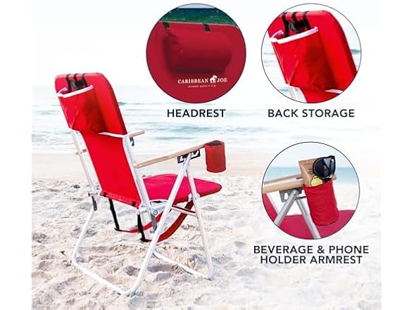 CARIBBEAN JOE  Beach Chair, 4 Position (Red)