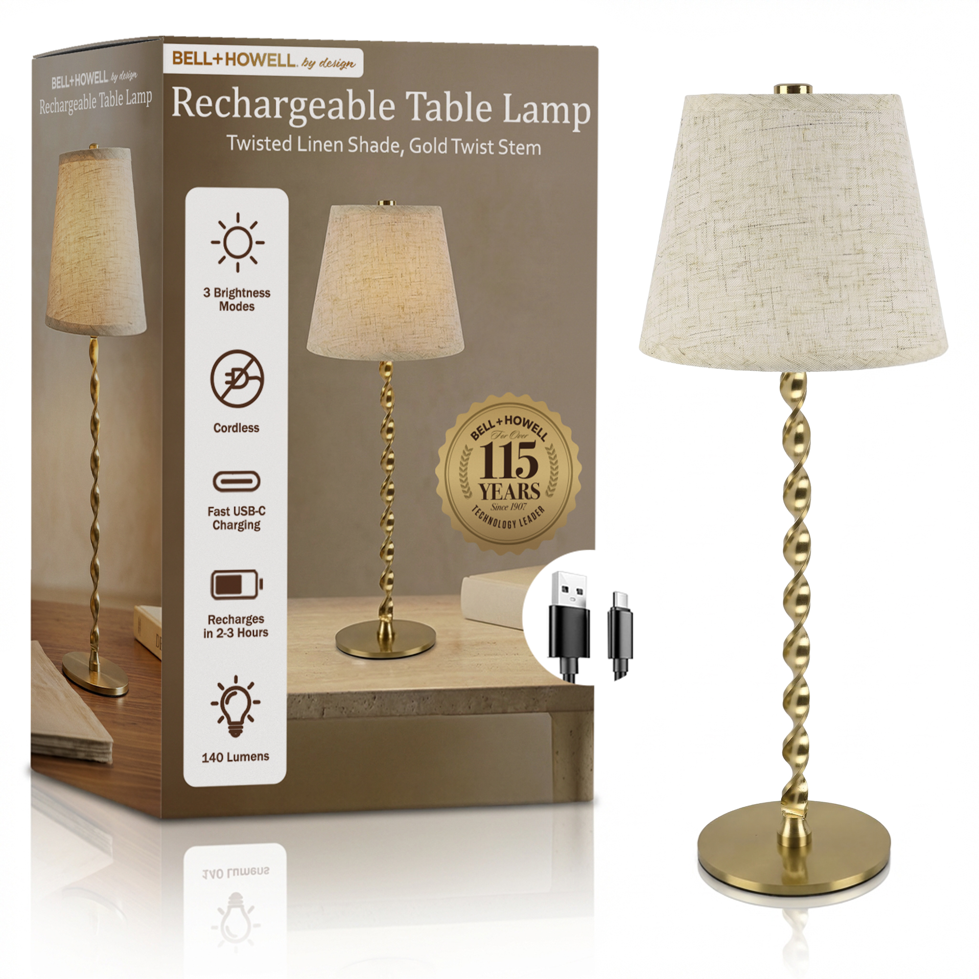 Twist Stem Smooth Linen Shade Lamp - Gallery 12