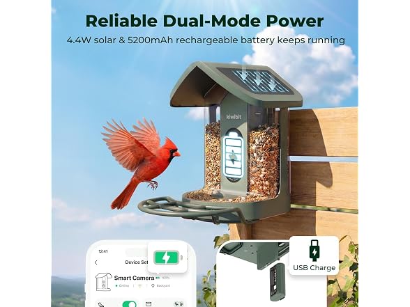 Kiwibit Solar Smart Bird Feeder 4K AI
