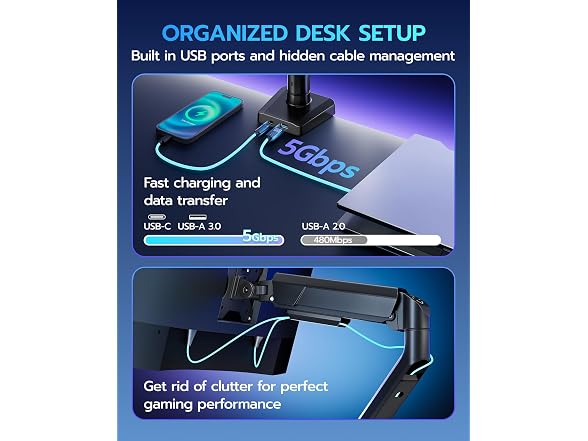 ARES WING 17" to 40" Black Heavy Duty Monitor Arm