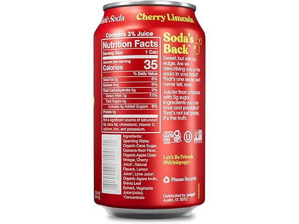 1CT Poppi Sparkling Prebiotic Soda Beverage Cherry Limeade