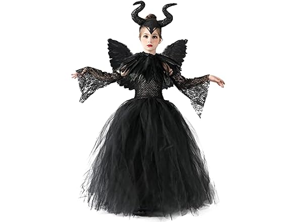 OBEEII (6-7Y) Witch Costume Handmade Knitted Tulle