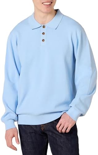 Amazon Essentials Men's Relaxed-Fit Knit Polo Sweater, Powder Blue, X-Large