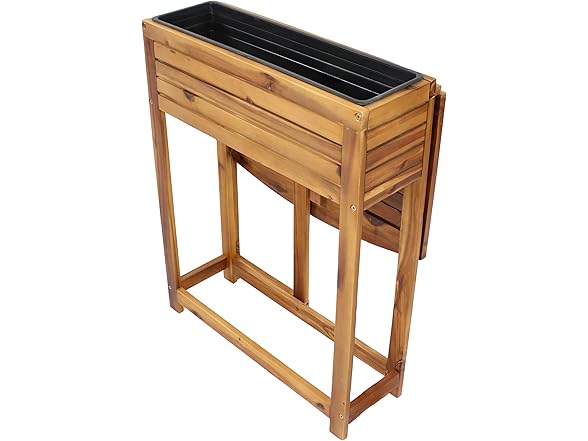 Sunnydaze Acacia Wood Raised Garden Bed with Shelf