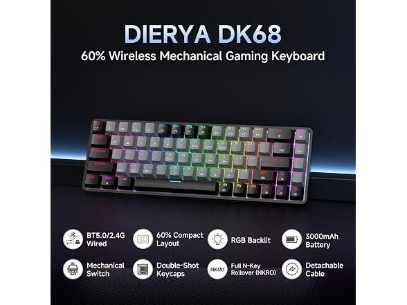 DIERYA DK68 Wireless Keyboard, Black