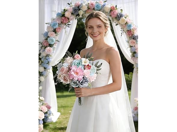 Blue Pink Artificial Rose Flowers w/ Stems