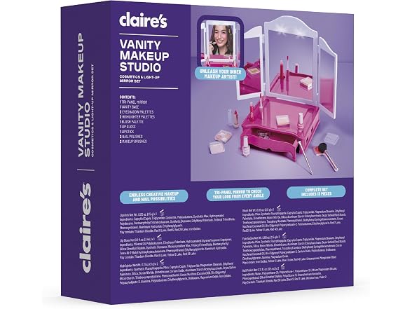 Claire's Makeup Vanity with Light-Up Tri-Panel Mirror