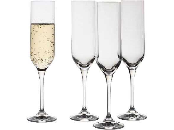 Mikasa Upton Lead-Free Champagne Flute Glasses, Set of 4, 8 Ounce