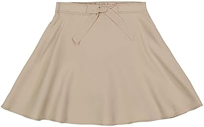 IZOD Girls' School Uniform Pull-on Scooter Skirt with Undershorts, Knit Waistband & Functional Pockets, Wrinkle Resistant, Khaki Skater, 7