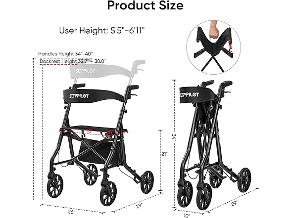 Foldable Rollator Walkers with Seat
