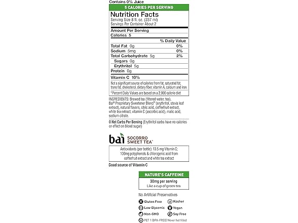 Bai Iced Tea, Socorro Sweet, Antioxidant Supertea
