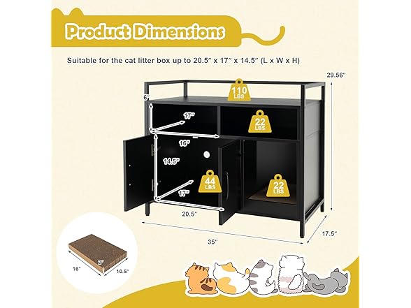 Tangkula Litter Box Enclosure, Black