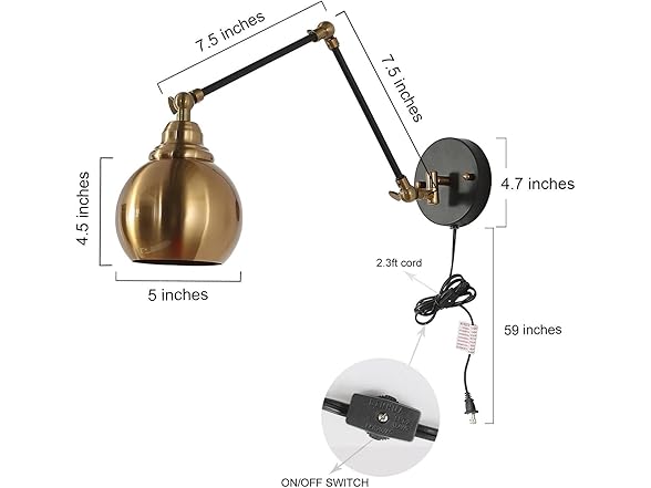 Black Gold Swing Arm Wall Sconce