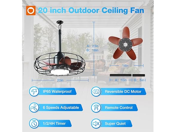 addlon 20in Outdoor Ceiling Fan IP65
