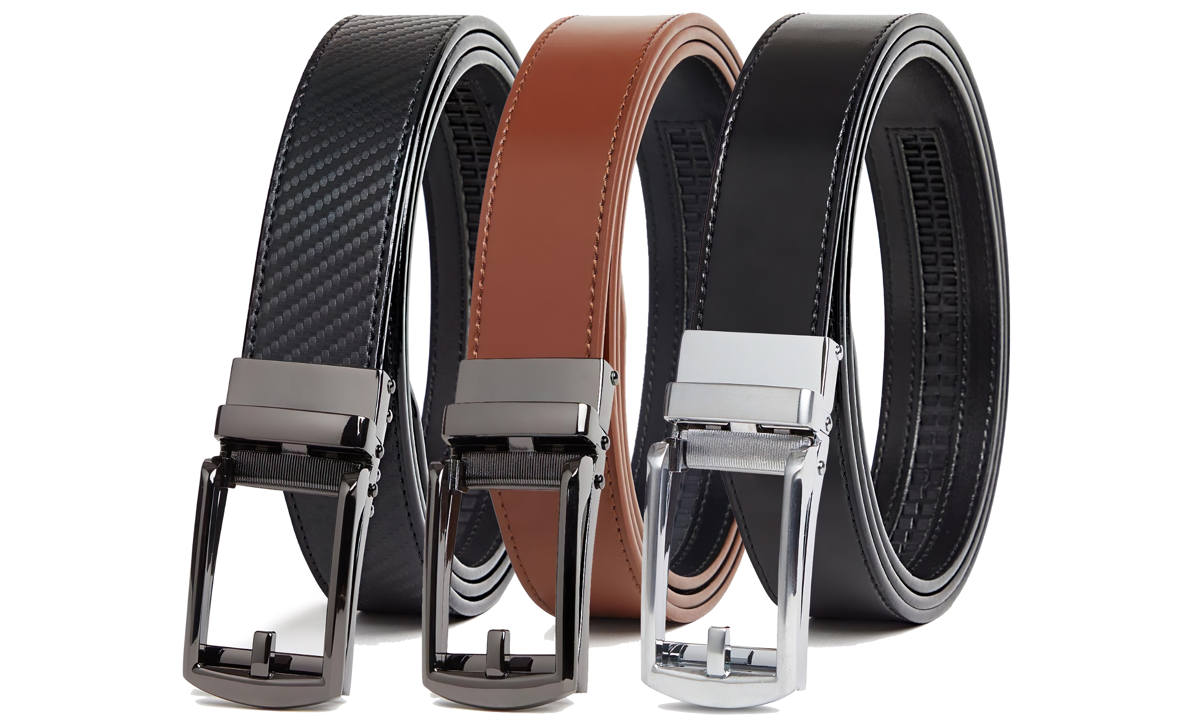 Carlo Fellini Mens Leather Ratchet Belt - Gallery 59
