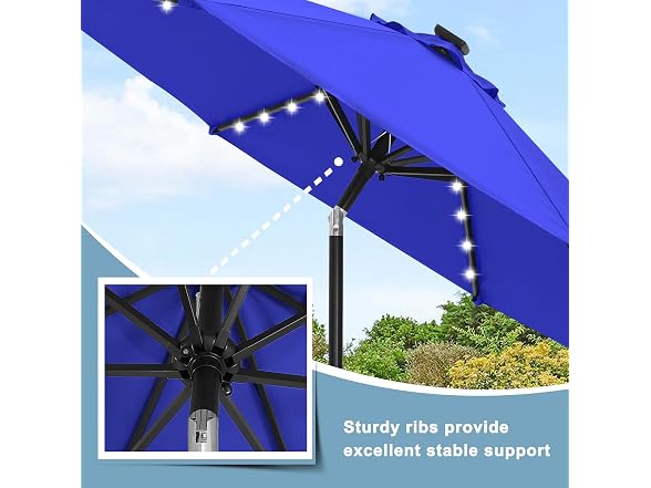 ABCCANOPY Durable Solar Led Patio Umbrellas with 32LED Lights 9FT (Blue)