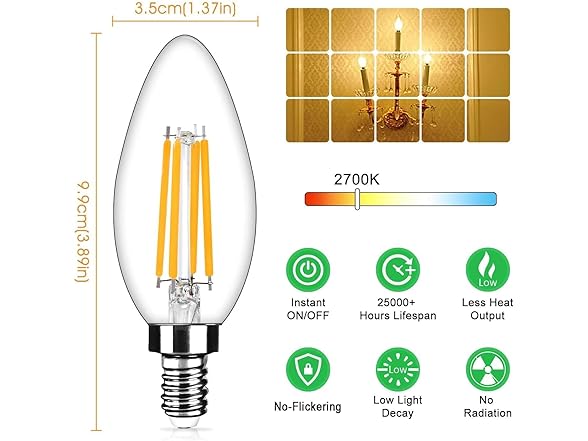 24-Pack Dimmable E12 LED Candelabra Bulbs 40W