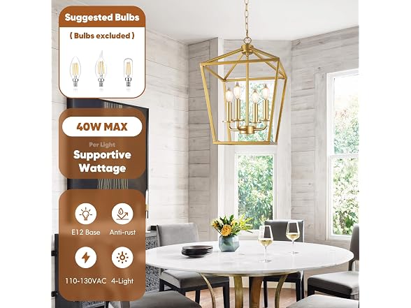 BrightHome B0FDH1LPDK Gold Farmhouse Chandelier