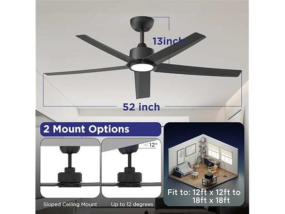 ocioc 52 inch Black Ceiling Fan