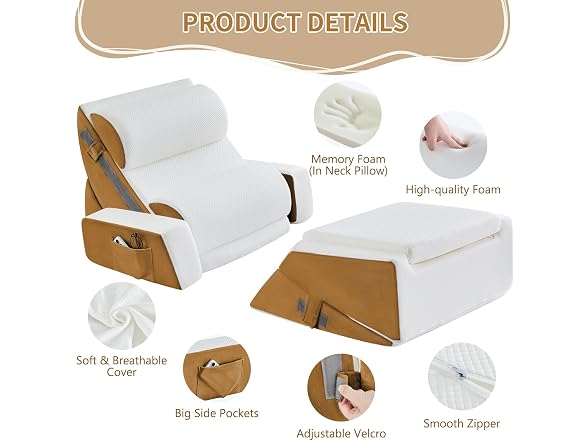 paxato 9PCS Wedge Pillow Set Brown