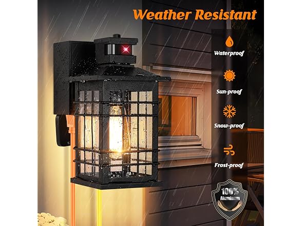 Kondras Black GFCI Motion Porch Light