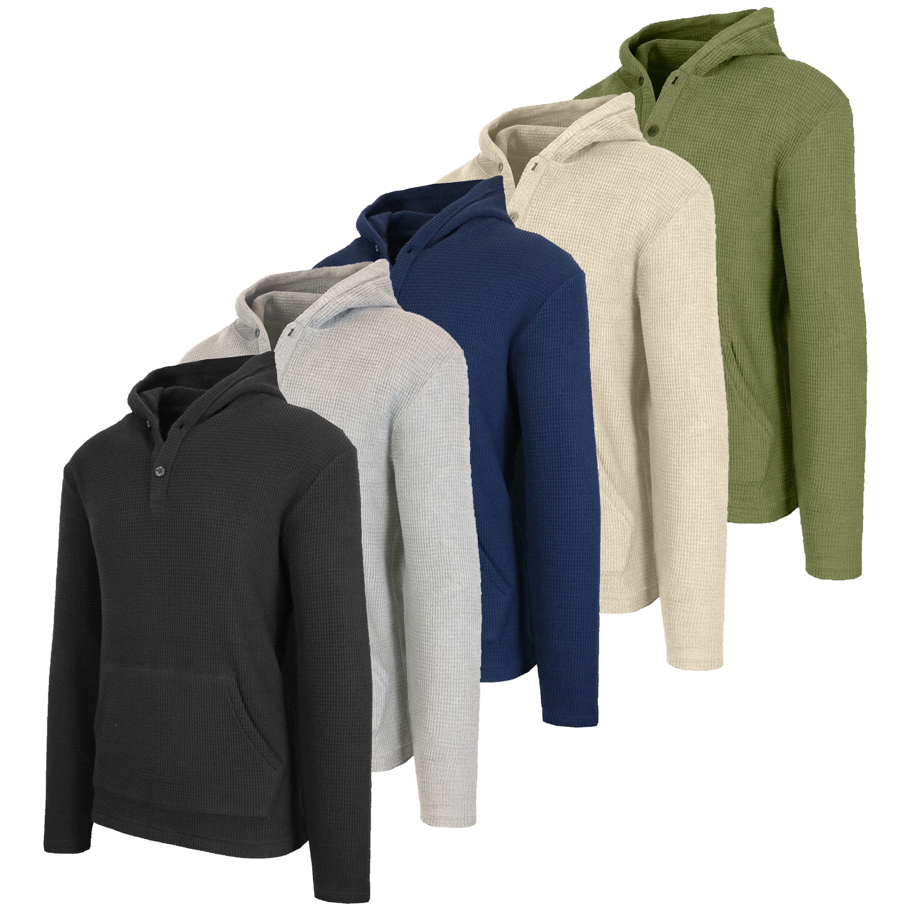 3Pk Mens Waffle Thermal Henley Hoodie - Gallery 9