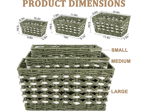OIAHOMY Wicker Storage Baskets, Green & White