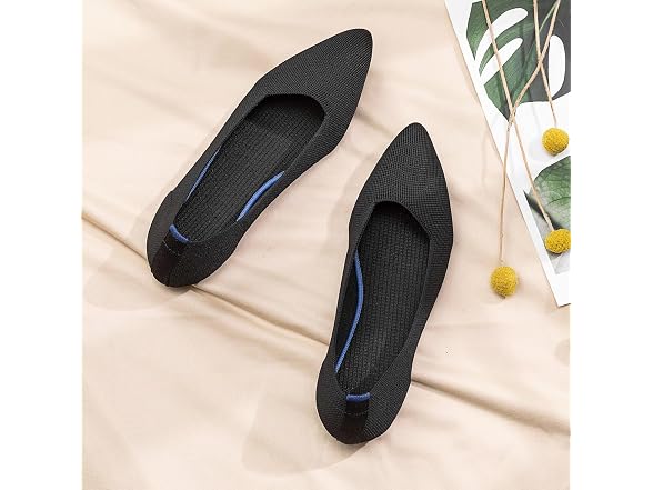 Pointed Toe Knit Flats, Black 7.5