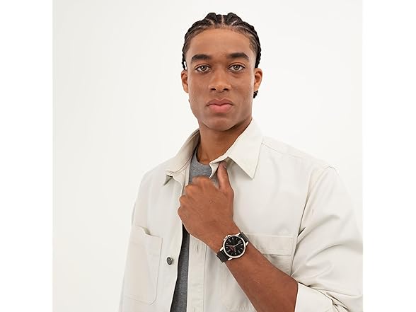 HUGO Mens Smooth Watch Black Leather Strap 41mm