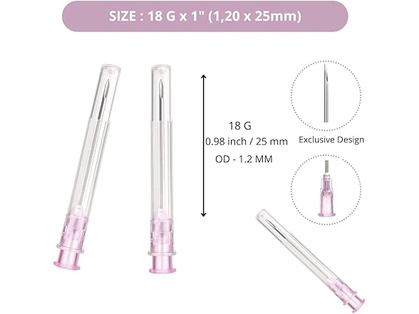 100pk 18G x 1" Stainless Needles