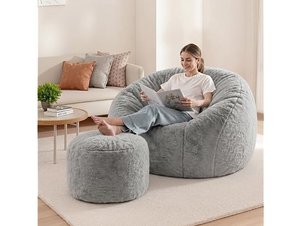 Shell-Shaped Bean Bag Couch w/Ottoman