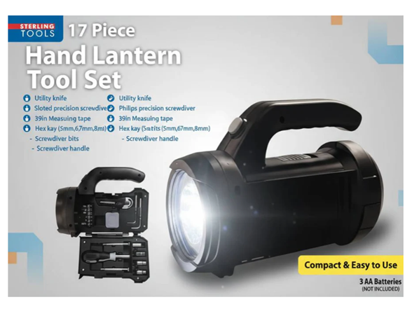 Hand Lantern Flashlight with Built-In 17-Piece Tool Set