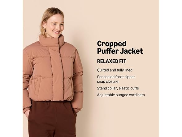 Amazon Essentials Women Crop Puffer Jacket (Small)