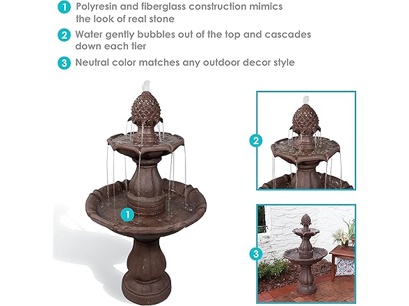 Sunnydaze 38-Inch Curved Plinth Outdoor Water Fountain