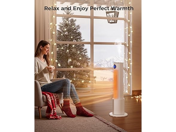 Oylus Space Heaters for Indoor Use - Portable Tower Heater with Humidifier, Remote, Adjustable Thermostat, 3 Heat Modes, Multiple Safety Protection, 12H Timer, Quiet Electric Heater for Bedroom (Open Box)